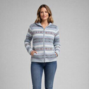 Vintage Fair Isle Zip Sweater Nordic Wool Blend Cozy Winter Cardigan Petite M